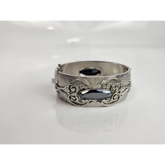 Vintage Whiting Davis Bracelet & Clip Earrings Faceted Hematite Silver Tone - Picture 4 of 13